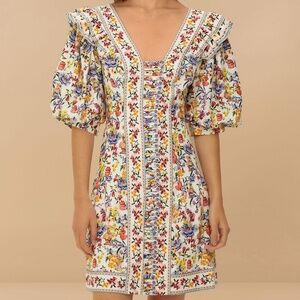 Off-White Greek Garden LENZING™ ECOVERO™ Euroflax™ Mini Dress